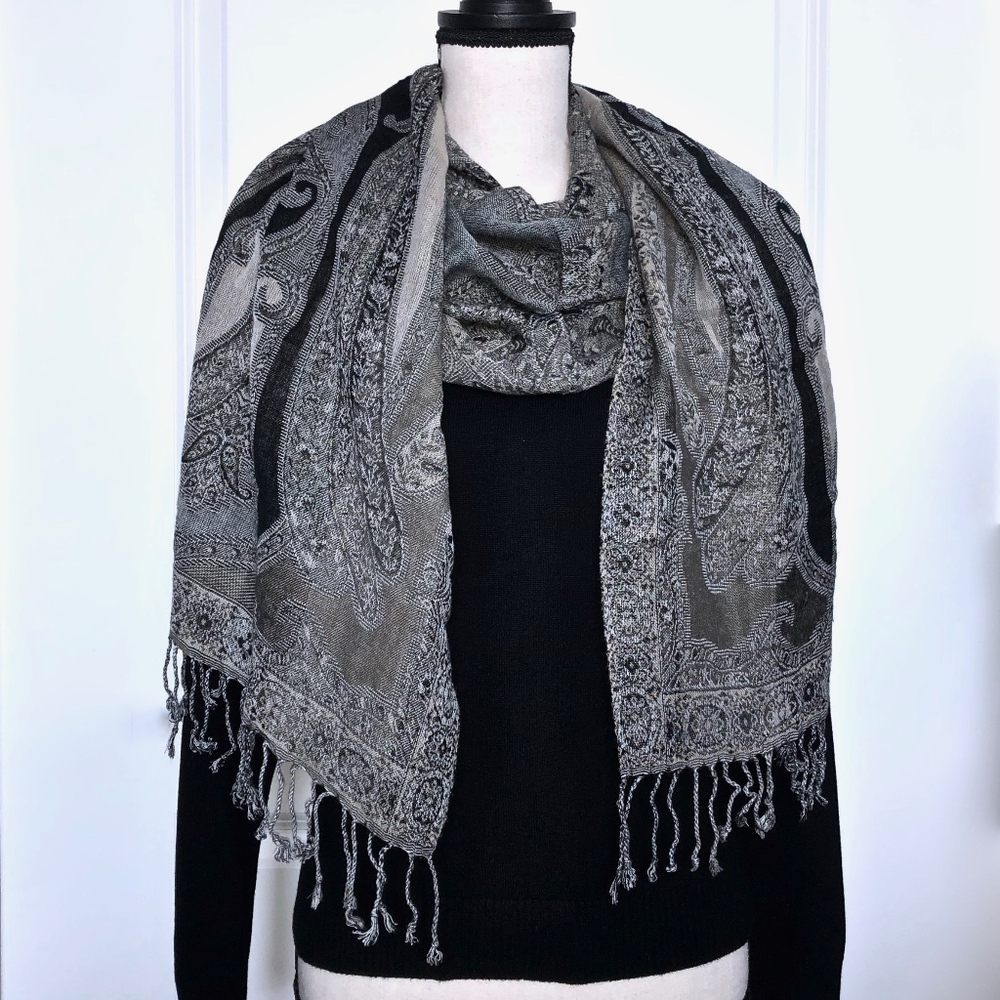 Black and Tan Scarf/Shawl with Fringe